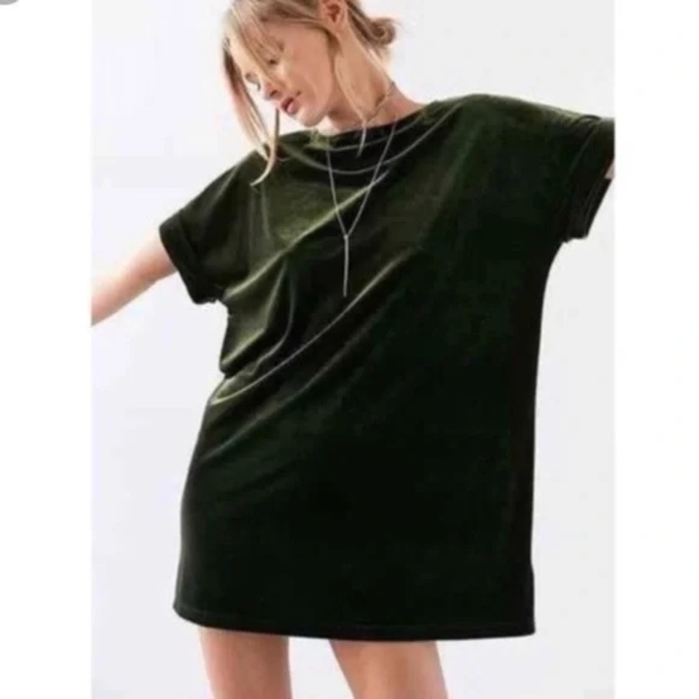 Urban Outfitters Green Velvet Shirt Dress
